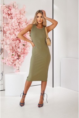 Платье однотонное в рубчик, цвет оливковый, 257R707