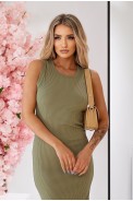 Платье однотонное в рубчик, цвет оливковый, 257R707 - фото № 3