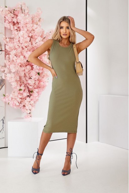 Платье однотонное в рубчик, цвет оливковый, 257R707