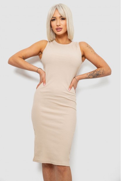 Сукня однотонна в рубчик, колір бежевий, 257R707