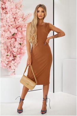Платье однотонное в рубчик, цвет коричневый, 257R707