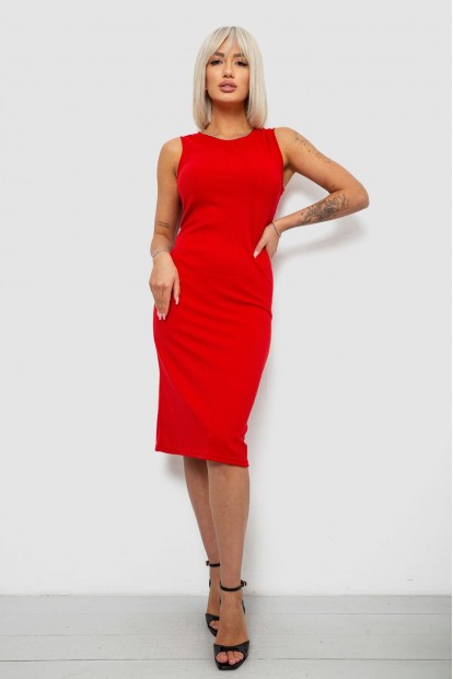 Платье однотонное в рубчик, цвет красный, 257R707