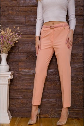 Жіночі костюмні штани з ремінцем персикового кольору 182R303