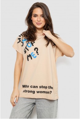 Футболка жіноча з принтом, колір світло-бежевий, 244R3001