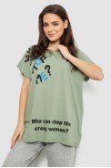 Футболка жіноча з принтом, колір оливковий, 244R3001 оптом - фото № 0