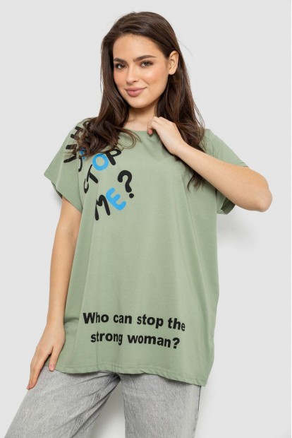 Футболка жіноча з принтом, колір оливковий, 244R3001