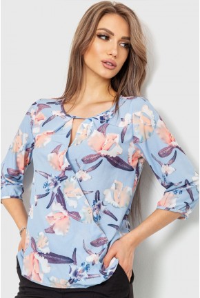 Блуза с цветочным принтом, цвет голубой, 230R90-2