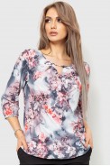 Блуза с цветочным принтом, цвет серо-розовый, 230R90-2 - фото № 0