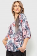 Блуза с цветочным принтом, цвет серо-розовый, 230R90-2 - фото № 2