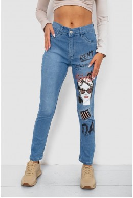 Джинси жіночі з принтом  -уцінка, колір синій, 247R898-1-U-9