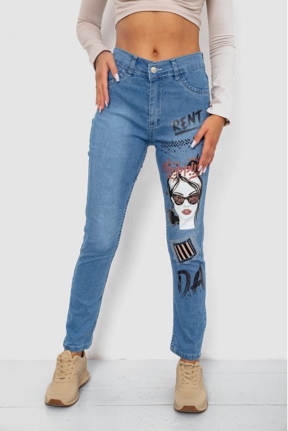 Джинси жіночі з принтом  -уцінка, колір синій, 247R898-1-U-9