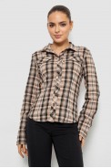 Рубашка женская в клетку, цвет бежево-серый, 230R064-1 - фото № 0
