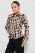 Рубашка женская в клетку, цвет бежево-серый, 230R064-1 - фото № 2