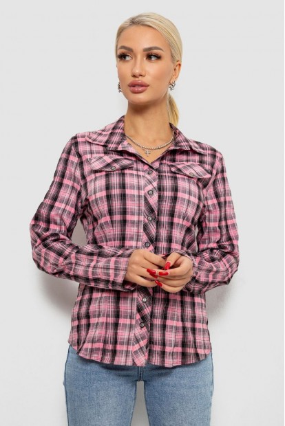 Сорочка жіноча в клітку, колір рожево-сірий, 230R064-1