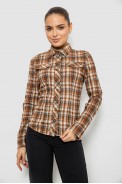 Рубашка женская в клетку, цвет темно-бежевый, 230R064-1 - фото № 0