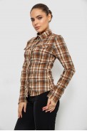Рубашка женская в клетку, цвет темно-бежевый, 230R064-1 - фото № 2