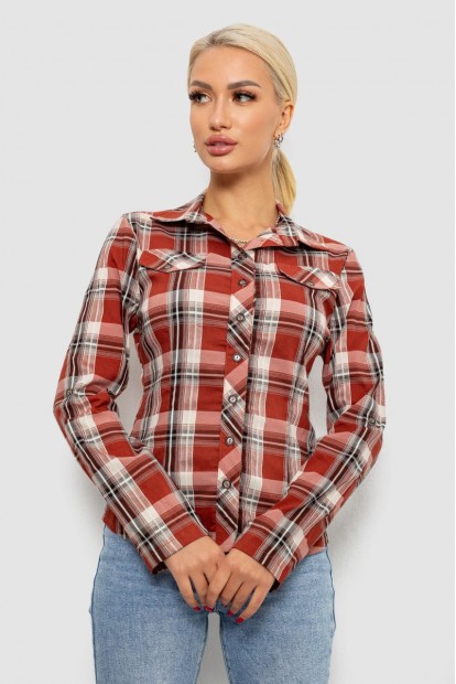 Рубашка женская в клетку, цвет коричневый, 230R064-1
