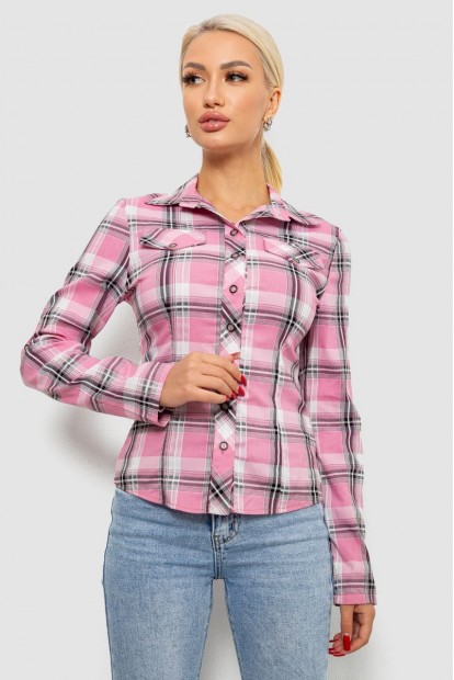 Сорочка жіноча в клітку, колір рожевий, 230R064-1