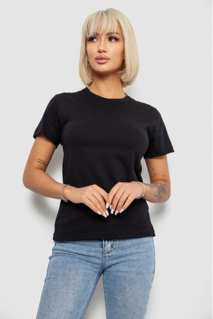 Футболка жіноча однотонна, колір чорний, 129R8900
