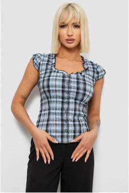 Блуза в клетку, цвет джинс, 230R2502