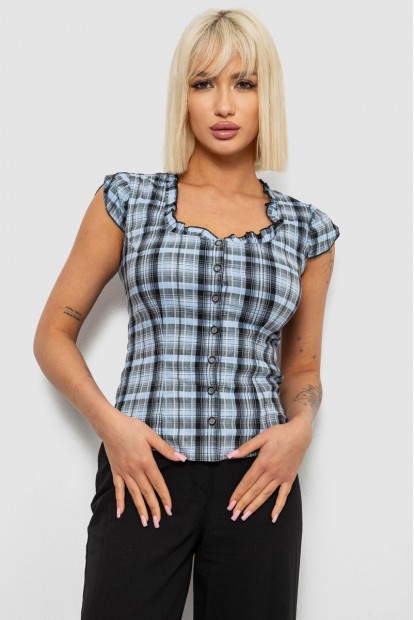 Блуза в клетку, цвет джинс, 230R2502