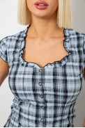 Блуза в клетку, цвет джинс, 230R2502 - фото № 4