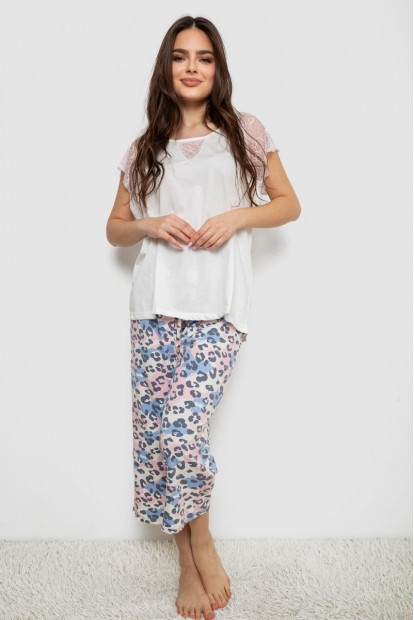 Жіноча піжама з принтом  -уцінка, колір білий, 243R1602-007-U-5