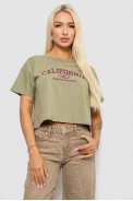 Футболка женская с принтом, цвет оливковый, 221R9906 - фото № 0