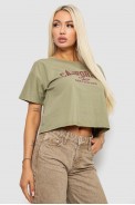 Футболка женская с принтом, цвет оливковый, 221R9906 - фото № 2