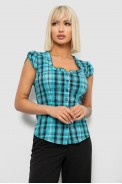 Блуза в клетку, цвет бирюзовый, 230R2502 - фото № 0