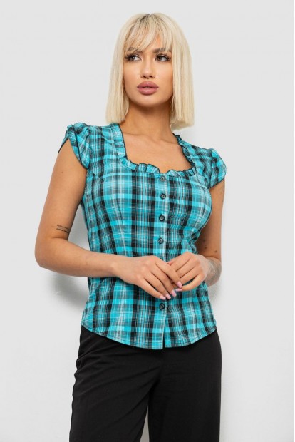 Блуза в клетку, цвет бирюзовый, 230R2502
