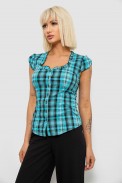 Блуза в клетку, цвет бирюзовый, 230R2502 - фото № 2