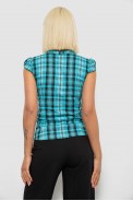 Блуза в клетку, цвет бирюзовый, 230R2502 - фото № 3