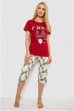 Піжама жіноча з принтом  -уцінка, колір бордовий, 243R3755-U-3