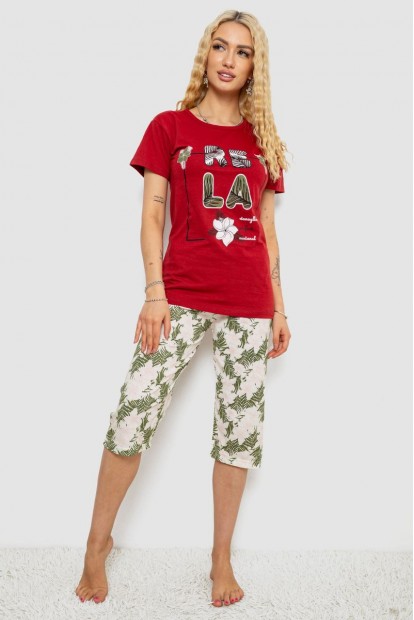 Піжама жіноча з принтом  -уцінка, колір бордовий, 243R3755-U-3