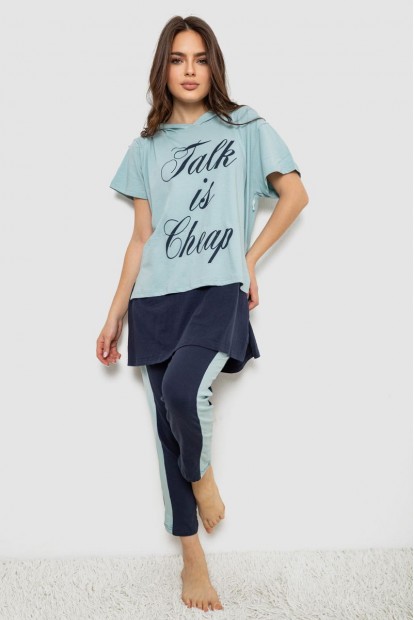 Піжама жіноча з принтом  -уцінка, колір блакитний, 243R1600-031-U-1