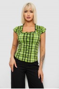 Блуза в клетку, цвет зеленый, 230R2502 - фото № 0