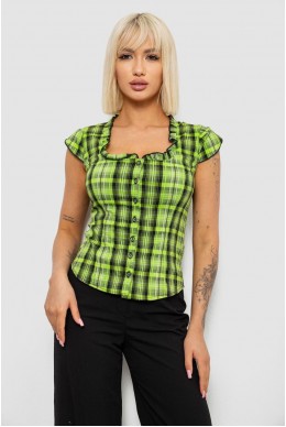 Блуза в клетку, цвет зеленый, 230R2502