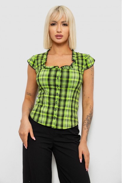 Блуза в клетку, цвет зеленый, 230R2502