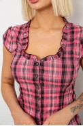 Блуза в клетку, цвет розовый, 230R2502 - фото № 4