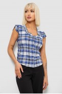 Блуза в клетку, цвет синий, 230R2502 - фото № 0