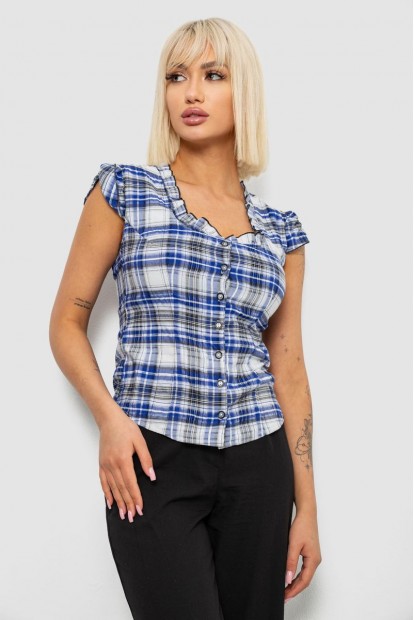 Блуза в клетку, цвет синий, 230R2502