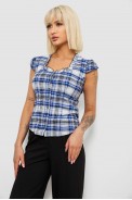 Блуза в клетку, цвет синий, 230R2502 - фото № 2