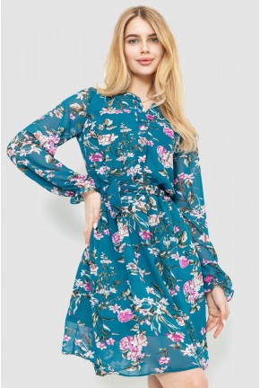 Платье с цветочным принтом, цвет изумрудный, 230R007-12