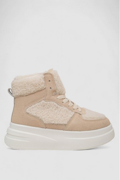 Кроссовки женские зимние на меху хайтопы, цвет бежевый, 248RLM20