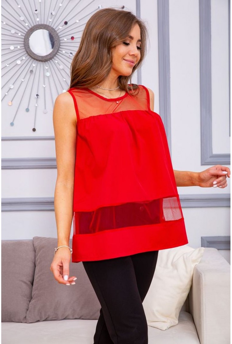 Купить Летняя шифоновая блуза, с сеткой красного цвета, 172R015 - Фото №2