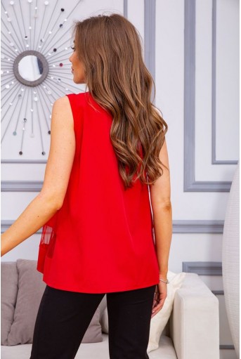 Купить Летняя шифоновая блуза, с сеткой красного цвета, 172R015 - Фото №4