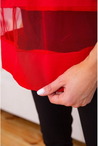 Купить Летняя шифоновая блуза, с сеткой красного цвета, 172R015 - Фото №5