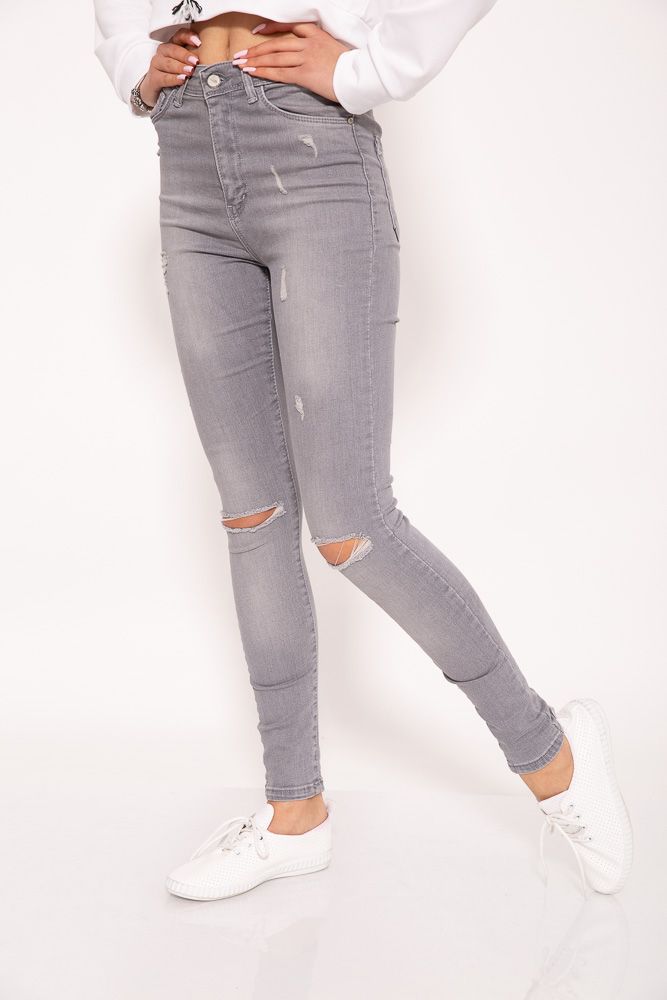 Купить Рваные джинсы женские серого цвета 29R540-3 - Фото №3