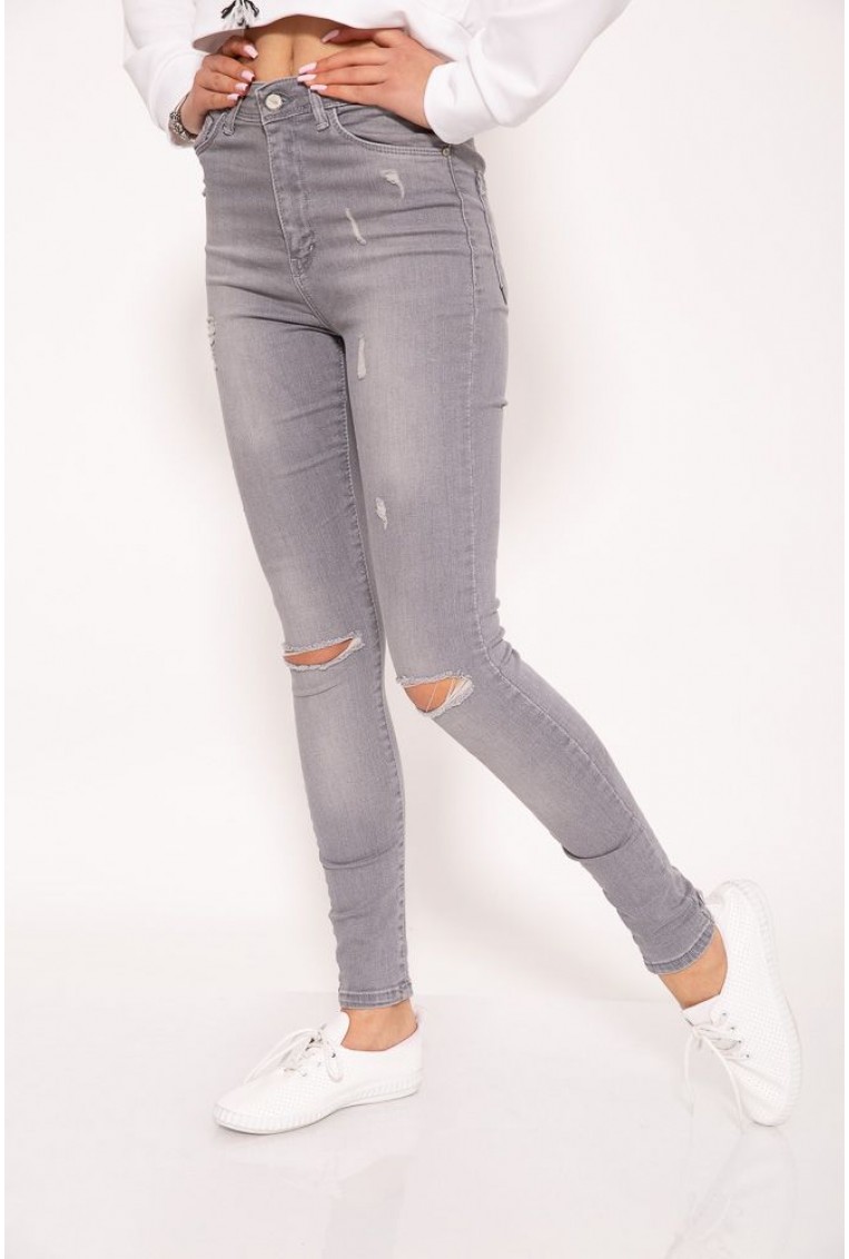 Купить Рваные джинсы женские серого цвета 29R540-3 - Фото №3